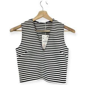 Zara Black/White Striped Cropped Tank Top Sz S